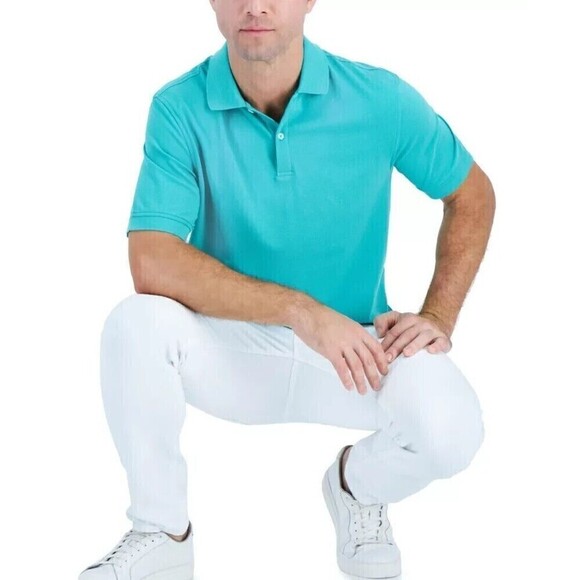 Club Room Mens Performance Polo Shirt Short Sleeve Cotton Green Lake Size Small - Picture 1 of 5